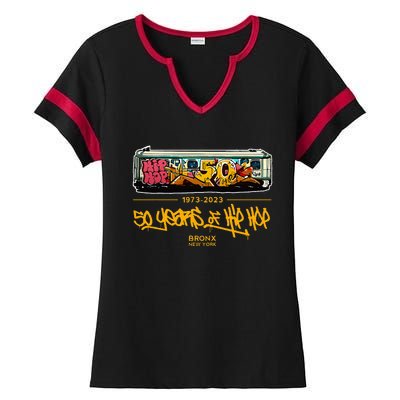 50 Years Of Hip Hop 50th Anniversary Retro Ladies Halftime Notch Neck Tee