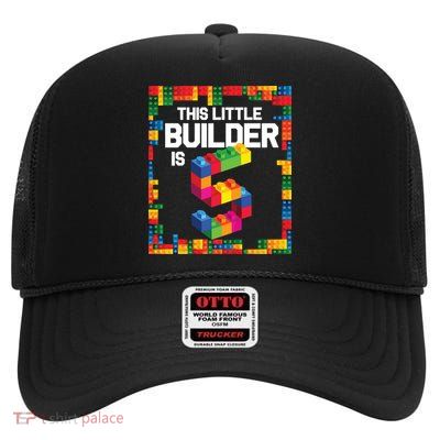 5 Year Old Building Blocks Birthday Brick 5th Gift High Crown Mesh Back Trucker Hat