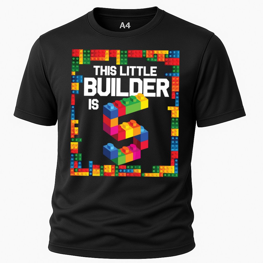 5 Year Old Building Blocks Birthday Brick 5th Gift Cooling Performance Crew T-Shirt