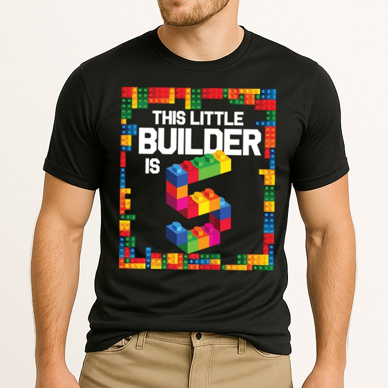 5 Year Old Building Blocks Birthday Brick 5th Gift Cooling Performance Crew T-Shirt