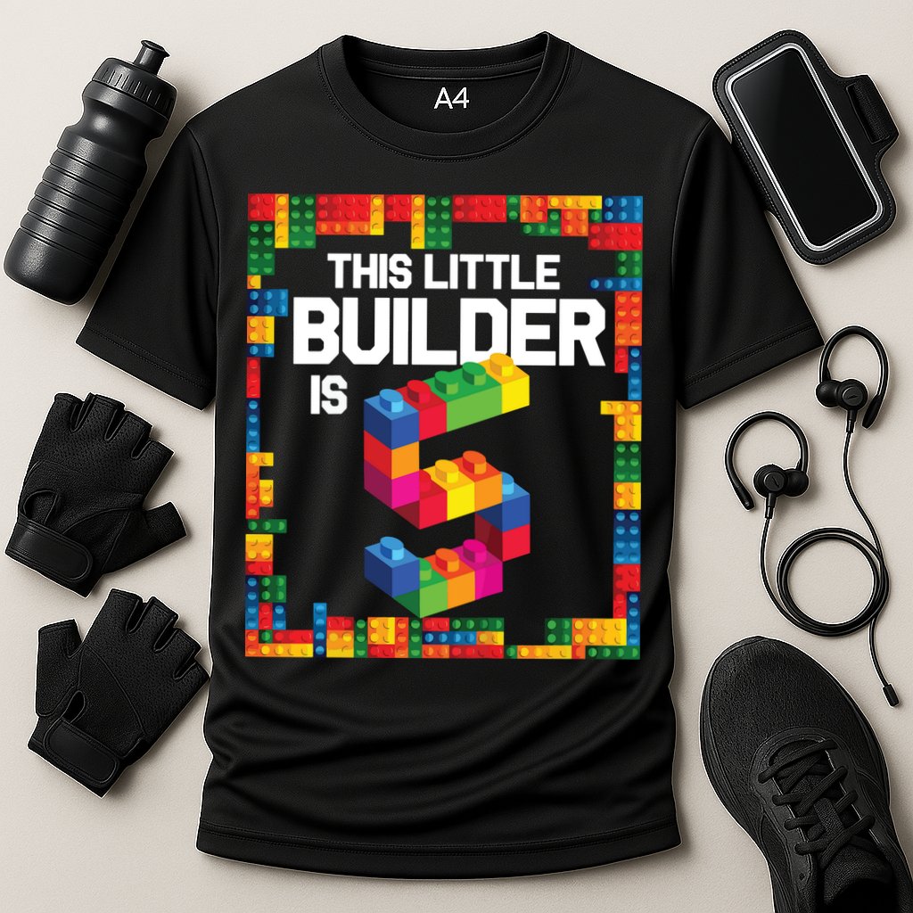 5 Year Old Building Blocks Birthday Brick 5th Gift Cooling Performance Crew T-Shirt