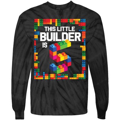 5 Year Old Building Blocks Birthday Brick 5th Gift Tie-Dye Long Sleeve Shirt