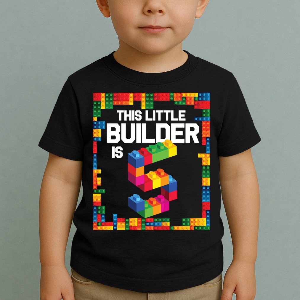 5 Year Old Building Blocks Birthday Brick 5th Gift Toddler T-Shirt