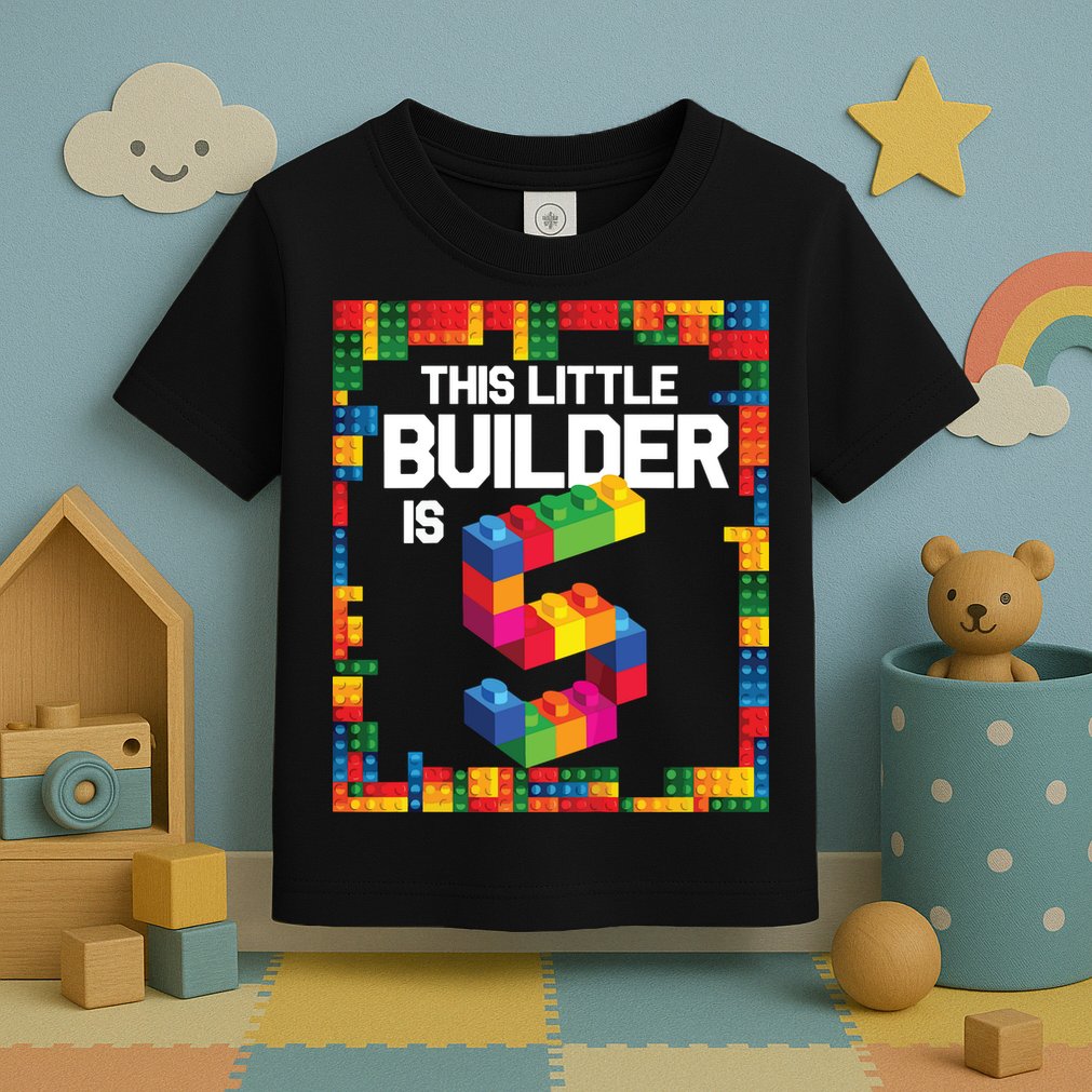 5 Year Old Building Blocks Birthday Brick 5th Gift Toddler T-Shirt