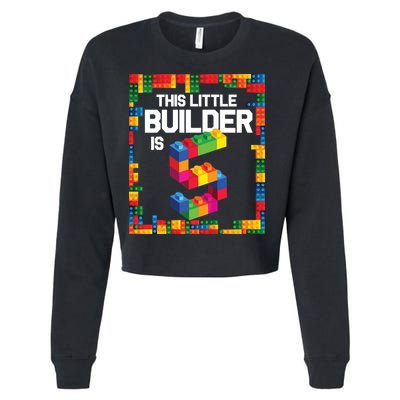 5 Year Old Building Blocks Birthday Brick 5th Gift Cropped Pullover Crew