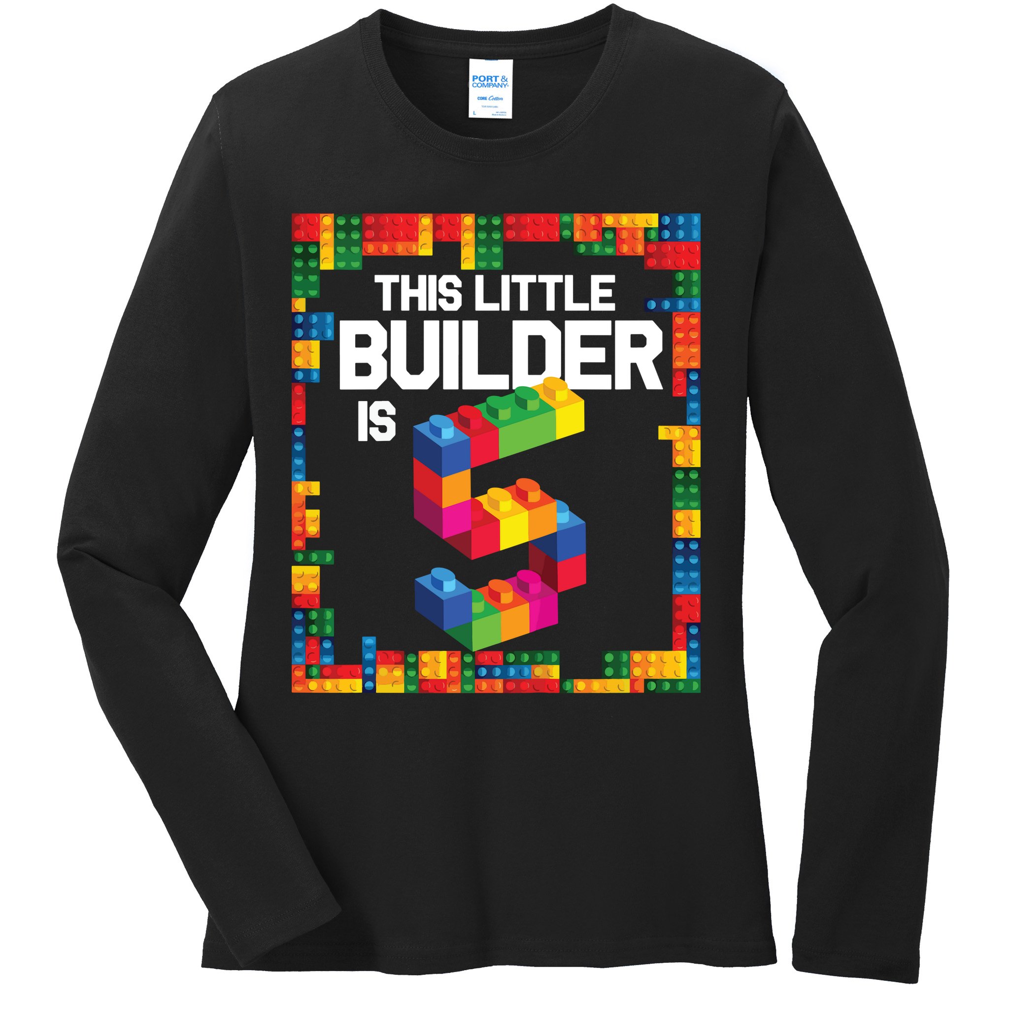 5 Year Old Building Blocks Birthday Brick 5th Gift Ladies Long Sleeve Shirt