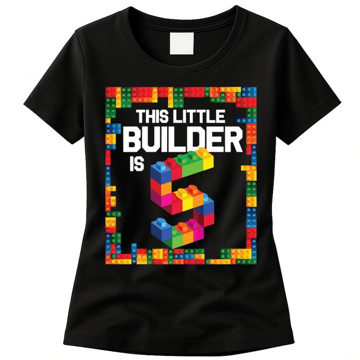 5 Year Old Building Blocks Birthday Brick 5th Gift Womens T-Shirt