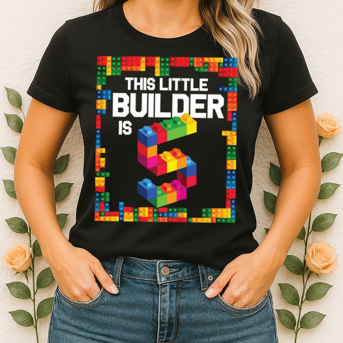 5 Year Old Building Blocks Birthday Brick 5th Gift Womens T-Shirt