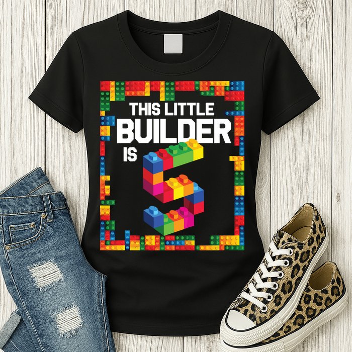 5 Year Old Building Blocks Birthday Brick 5th Gift Womens T-Shirt