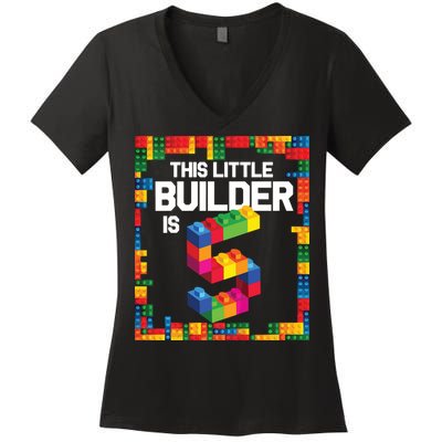 5 Year Old Building Blocks Birthday Brick 5th Gift Women's V-Neck T-Shirt