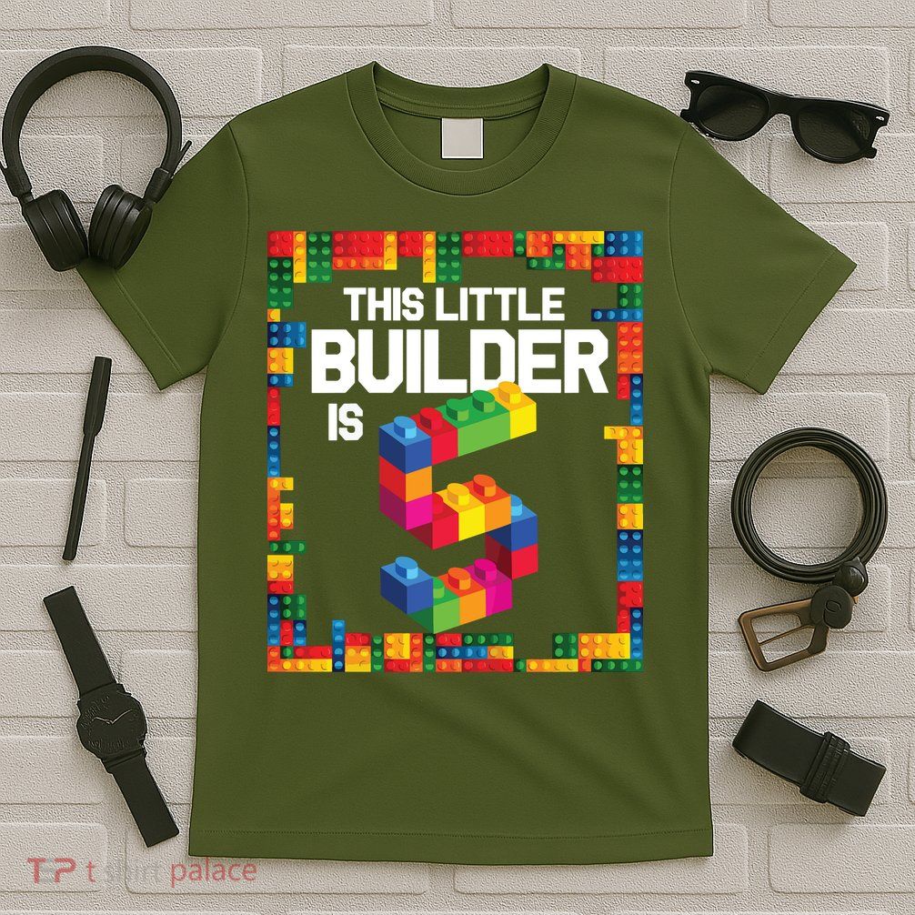 5 Year Old Building Blocks Birthday Brick 5th Gift T-Shirt