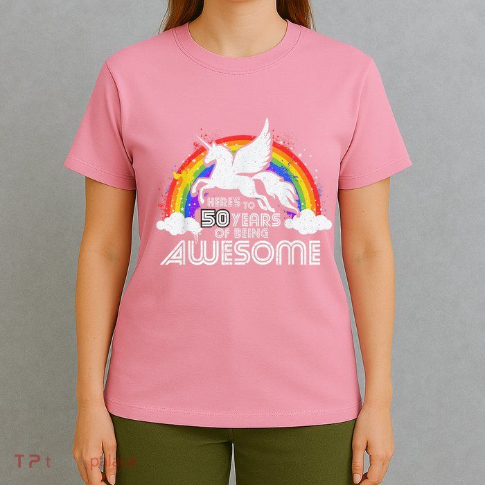50 Years Of Being Awesome Unicorn Rainbow 50th Birthday T-Shirt