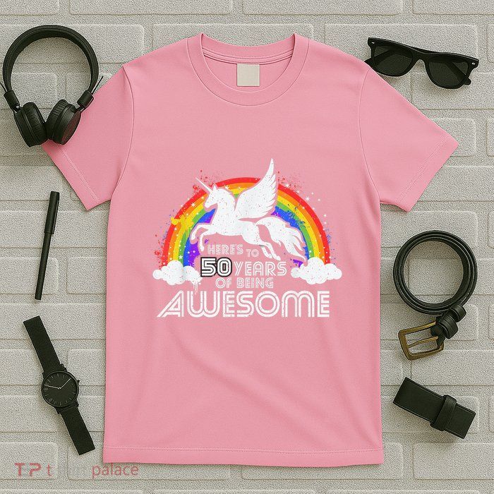 50 Years Of Being Awesome Unicorn Rainbow 50th Birthday T-Shirt