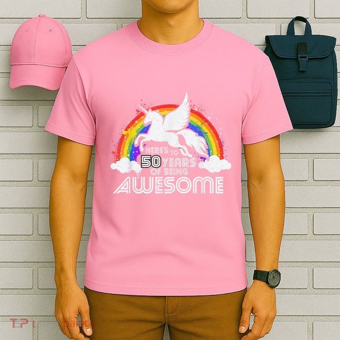 50 Years Of Being Awesome Unicorn Rainbow 50th Birthday T-Shirt