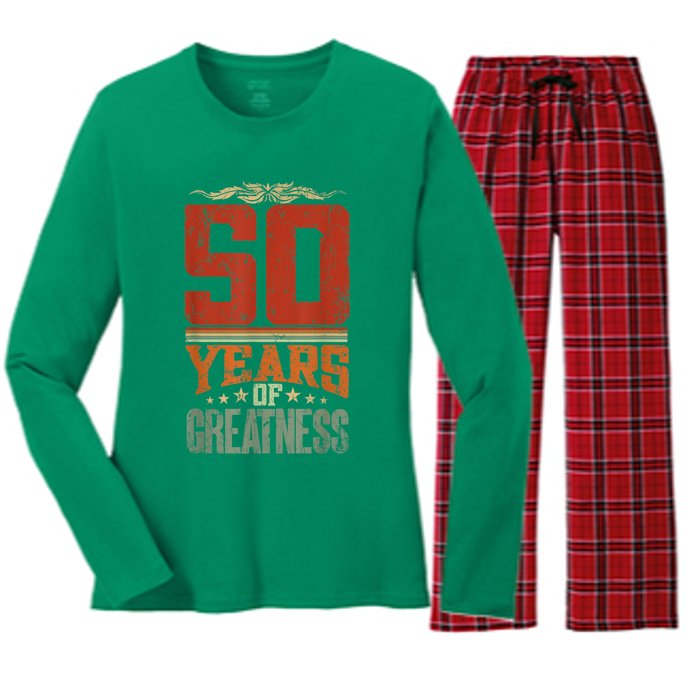 50 Years Of Greatness 50 Years Old 50th Birthday Women's Long Sleeve Flannel Pajama Set 