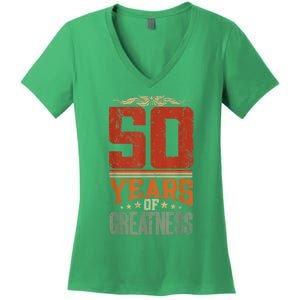 50 Years Of Greatness 50 Years Old 50th Birthday Women's V-Neck T-Shirt