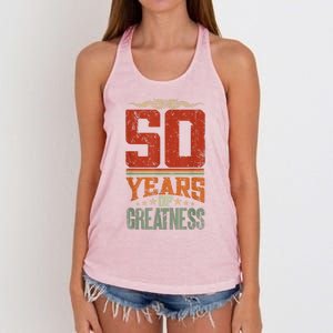 50 Years Of Greatness 50 Years Old 50th Birthday Women's Knotted Racerback Tank