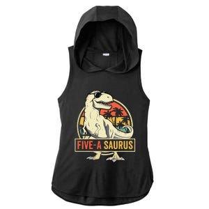 5 Year Old Dinosaur Birthday 5th T Rex Dino Five Saurus Ladies PosiCharge Tri-Blend Wicking Draft Hoodie Tank