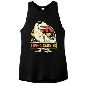 5 Year Old Dinosaur Birthday 5th T Rex Dino Five Saurus Ladies PosiCharge Tri-Blend Wicking Tank