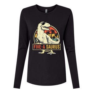 5 Year Old Dinosaur Birthday 5th T Rex Dino Five Saurus Womens Cotton Relaxed Long Sleeve T-Shirt