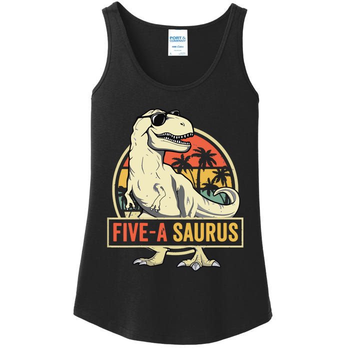 5 Year Old Dinosaur Birthday 5th T Rex Dino Five Saurus Ladies Essential Tank