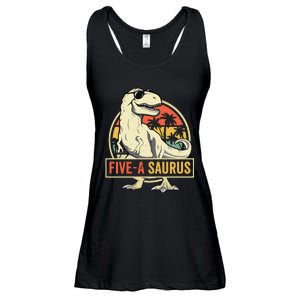 5 Year Old Dinosaur Birthday 5th T Rex Dino Five Saurus Ladies Essential Flowy Tank