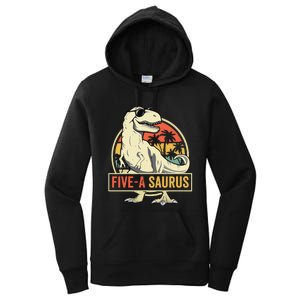 5 Year Old Dinosaur Birthday 5th T Rex Dino Five Saurus Women's Pullover Hoodie