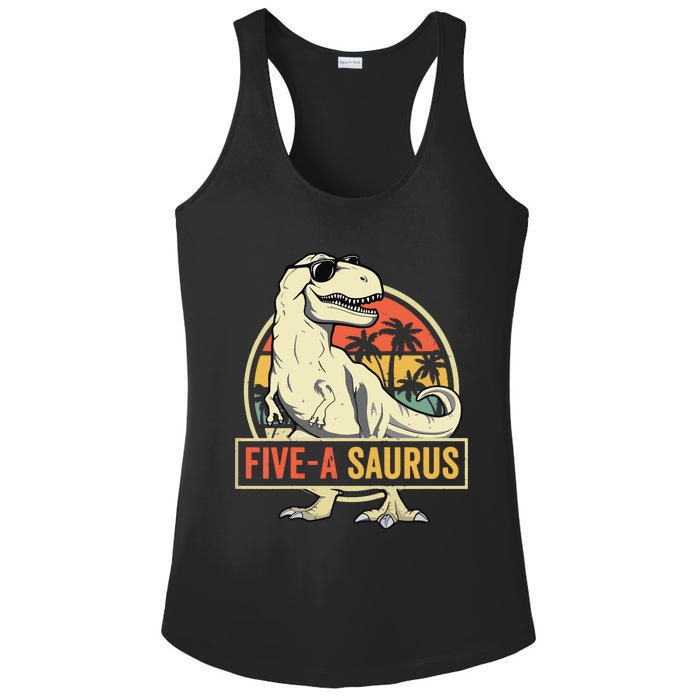 5 Year Old Dinosaur Birthday 5th T Rex Dino Five Saurus Ladies PosiCharge Competitor Racerback Tank