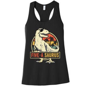 5 Year Old Dinosaur Birthday 5th T Rex Dino Five Saurus Women's Racerback Tank