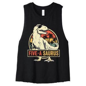 5 Year Old Dinosaur Birthday 5th T Rex Dino Five Saurus Women's Racerback Cropped Tank