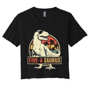 5 Year Old Dinosaur Birthday 5th T Rex Dino Five Saurus Women's Crop Top Tee