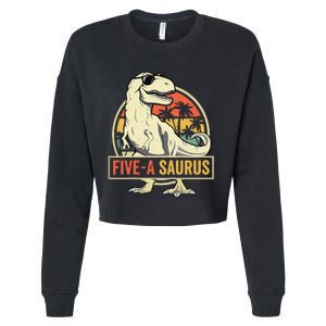 5 Year Old Dinosaur Birthday 5th T Rex Dino Five Saurus Cropped Pullover Crew