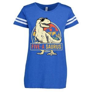 5 Year Old Dinosaur Birthday 5th T Rex Dino Five Saurus Enza Ladies Jersey Football T-Shirt