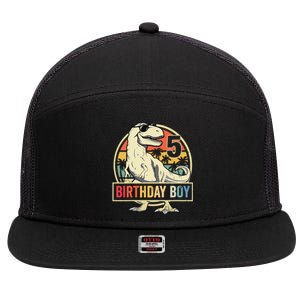 5 Year Old 5th Birthday T Rex Dinosaur 7 Panel Mesh Trucker Snapback Hat