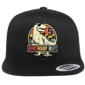 5 Year Old 5th Birthday T Rex Dinosaur Flat Bill Trucker Hat