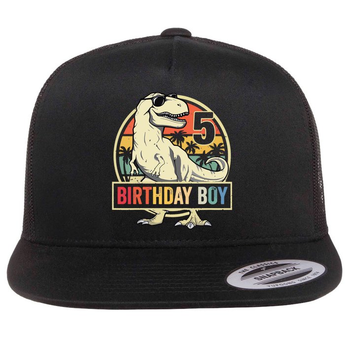 5 Year Old 5th Birthday T Rex Dinosaur Flat Bill Trucker Hat