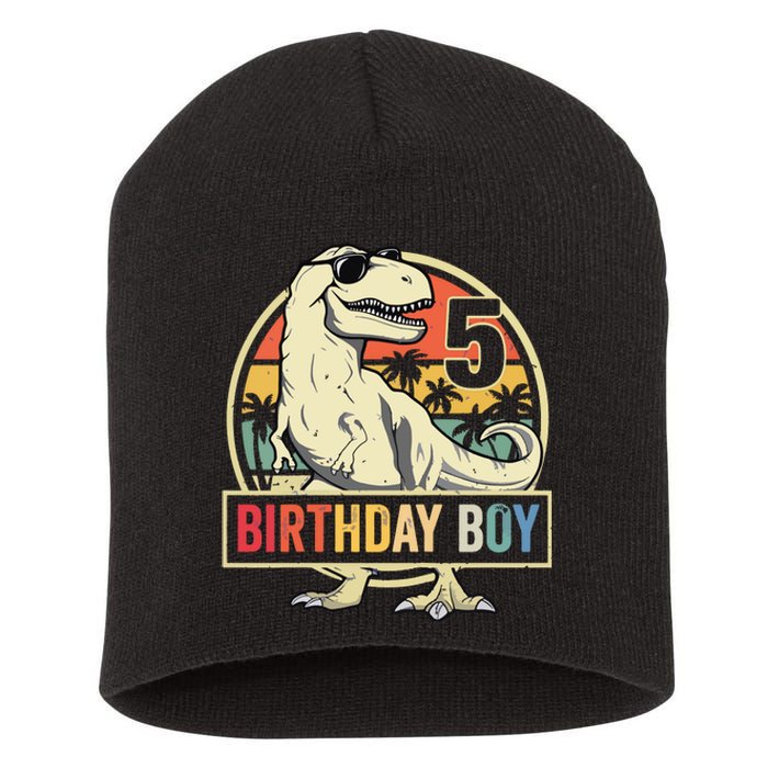 5 Year Old 5th Birthday T Rex Dinosaur Short Acrylic Beanie