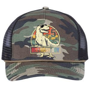 5 Year Old 5th Birthday T Rex Dinosaur Retro Rope Trucker Hat Cap