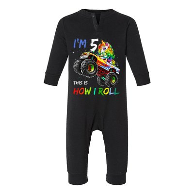 5 Years Old Unicorn Monster Truck 5th Birthday Gift For Infant Fleece One Piece