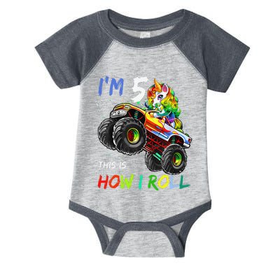 5 Years Old Unicorn Monster Truck 5th Birthday Gift For Infant Baby Jersey Bodysuit