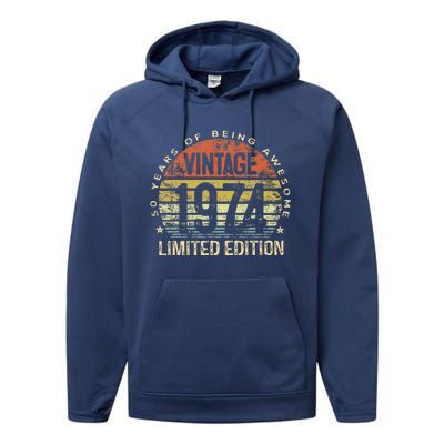 50 Year Old Gifts Vintage 1974 Limited Edition 50th Birthday Performance Fleece Hoodie