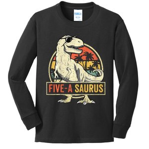 5 Year Old Dinosaur Birthday 5th T Rex Dino Five Saurus Kids Long Sleeve Shirt