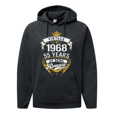 55 Year Old Gift Vintage 1968 55th Birthday Gift Performance Fleece Hoodie