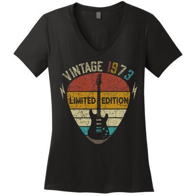 50 Years Old Gift Vintage 1973 Guitar Player 50th Birthday Women's V-Neck T-Shirt