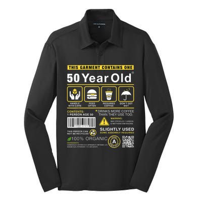 50 Year Old Package Contains Funny 50th Birthday Humor Silk Touch Performance Long Sleeve Polo