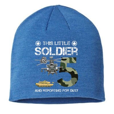 5 Year Old Soldier Camo Army Birthday Themed Military Family Sustainable Beanie