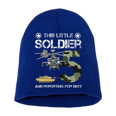 5 Year Old Soldier Camo Army Birthday Themed Military Family Short Acrylic Beanie