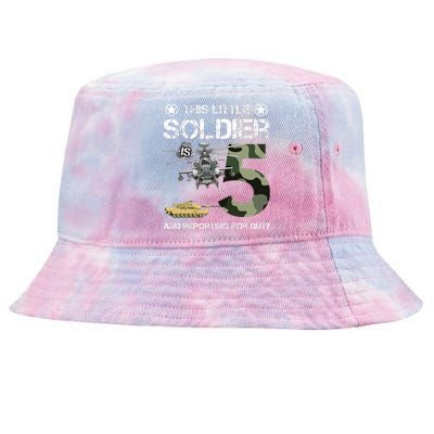 5 Year Old Soldier Camo Army Birthday Themed Military Family Tie-Dyed Bucket Hat