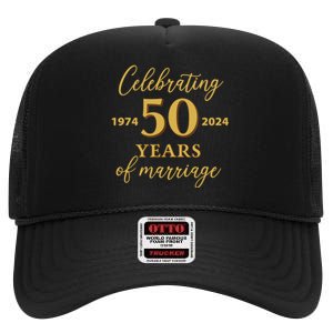 50 Years Of Marriage 1974 50th Wedding Anniversary High Crown Mesh Back Trucker Hat