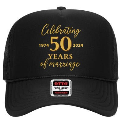 50 Years Of Marriage 1974 50th Wedding Anniversary High Crown Mesh Back Trucker Hat